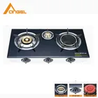 China Natural Simple Gas Cooker Hotel Kitchen Tempered Glass Top 3 Burner Gas Cooking Stove