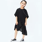DATA STUDIO Breathable Women Asymmetric Summer Oversize Top Design Black Lace Dress for Girls