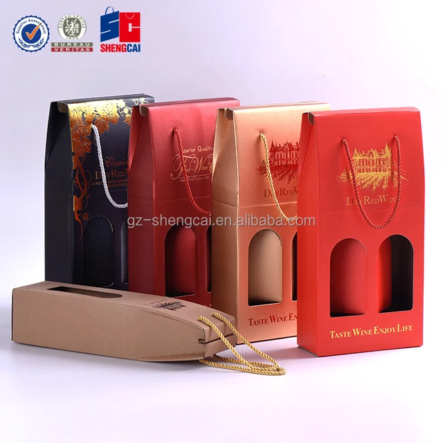 custom corrugated paper 2 bottle wine packaging box, wine carry