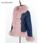 New design winter hot sales denim rabbit fur collar women's coats & parkas