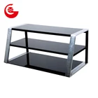Modern black three layers new model tempered glass table lcd tv stand