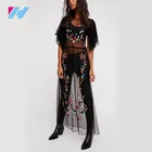 women lace sexy night black fromal embroidered maxi slip ruffled sleeves dress for honeymoon
