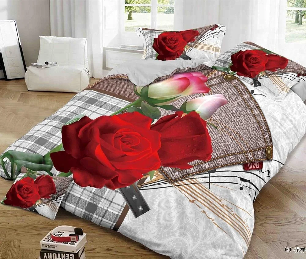 Popular Red Rose 3d Printed Bedding Sets Flower Bedding 100