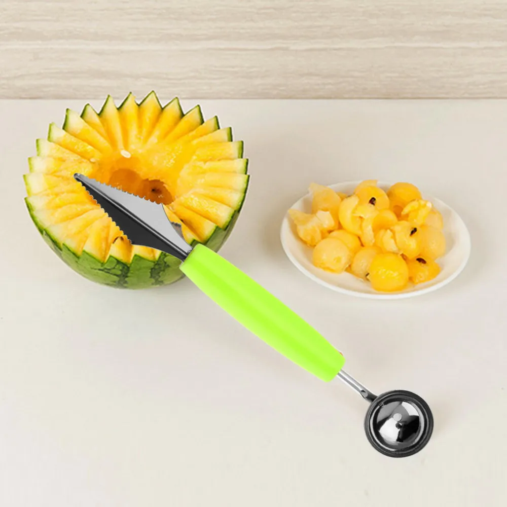 2 in 1 Dual Head Fruit Melon Ice Cream Scoop Spoon Ball Baller Carving Knife