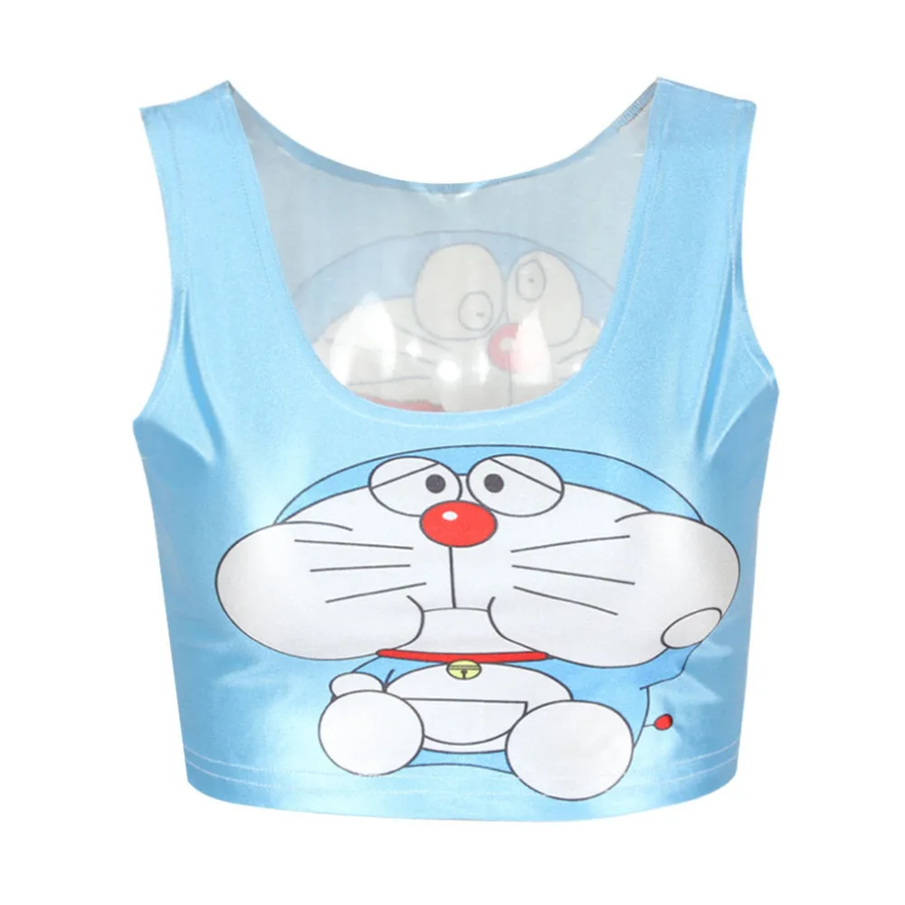 EAST KNITTING Brand new 2015 Women t-shirt Fashion Doraemon Cartoon Print Crop top blue camisole saxy Vest