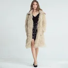 Fashion Khaki Women Winter Genuine Fur Jacket Long Knitted Mongolian Real Fur Coat