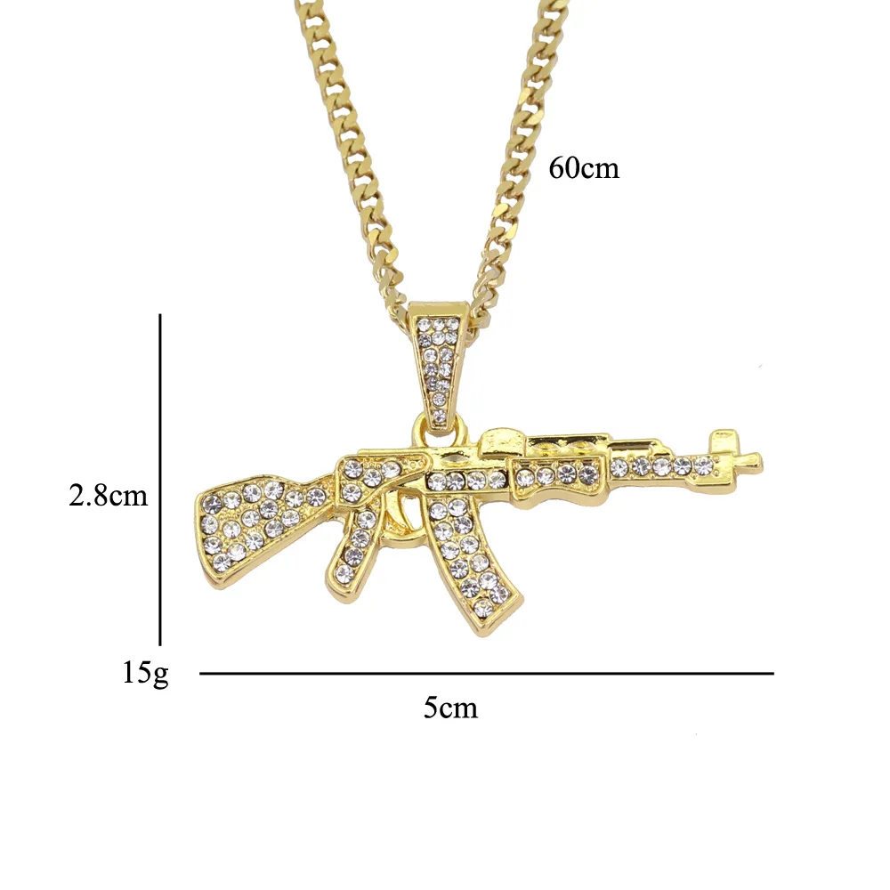 Ak 47 Gun Pendant Men Necklace Gold Crystal Hiphop Jewelry Cheap Man Design