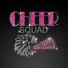 Wholesale custom rhinestone ISS Bling Cheer Squad Nailhead Decal vinyl heat transfer designs for T-shirts