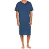 Mens Sleeping Dress Short Sleeve Nightgown Raglan Long Night Shirts Henley Sleepwear