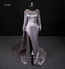 Formal purple high slit long sleeve gold beaded beautiful party ladies dress evening gown