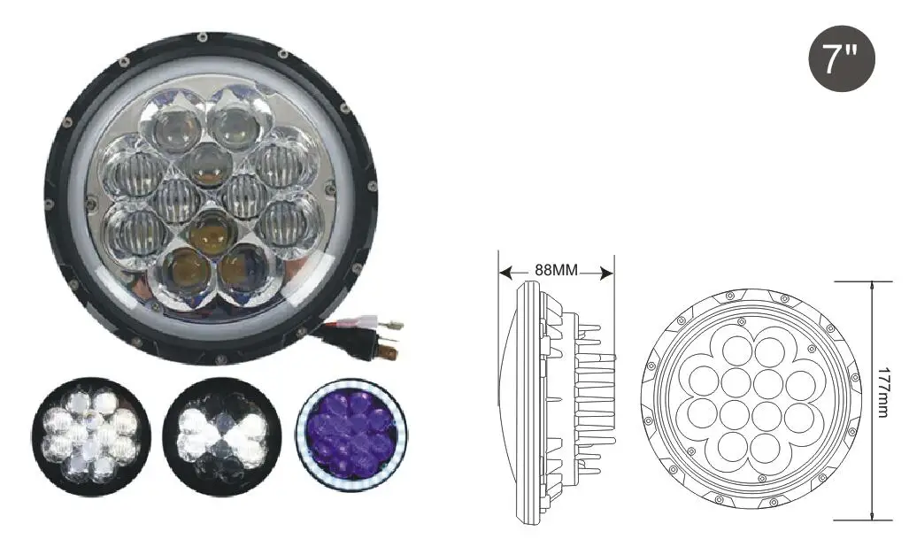 7 Inch Round LED Headlight for Trucks 60W 6000K 5W High Power LED 12Leds 4000LM 12V IP65 High Low Beam