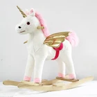 Children Ride on Toy Animal Unicorn Rocking Horse Plush Rocking Unicorn Toy with Golden Wings