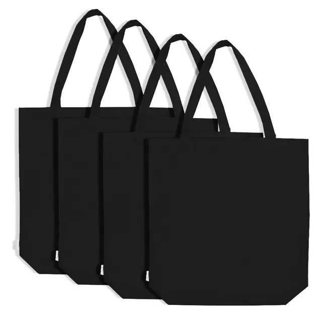 recyclable cotton bag factory custom black color canvas tote