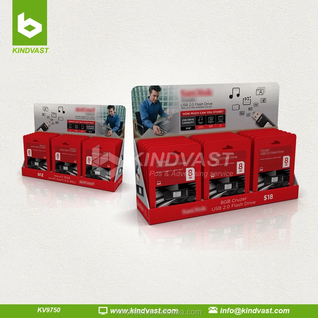 flash drive corrugated cardboard counter display for promotion