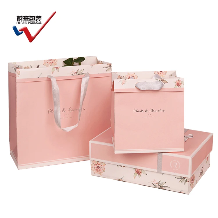 luxury 2 sides printing satin tape paper bags for wedding