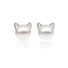 hot sale cute kitty cat earrings stud 925 sterling silver jewelry simple design pearl jewellery mounting for girl