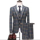 2018 amazon hot sale three piece groom wedding latest design blue coat pant men suit made in china