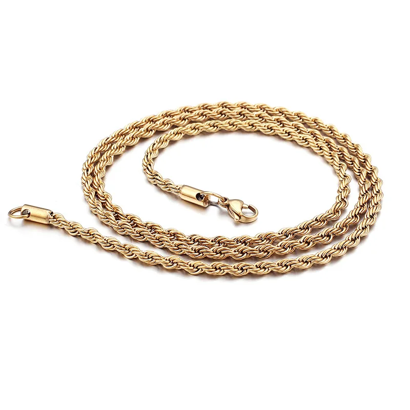 3-5mm Stainless Steel Chain Necklace Twist Rope for Men Women Jewelry manufacture, Ip black,gold,color platting