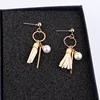Personalized 14k gold chain dangle pearl Suede Tassel Drop Earrings