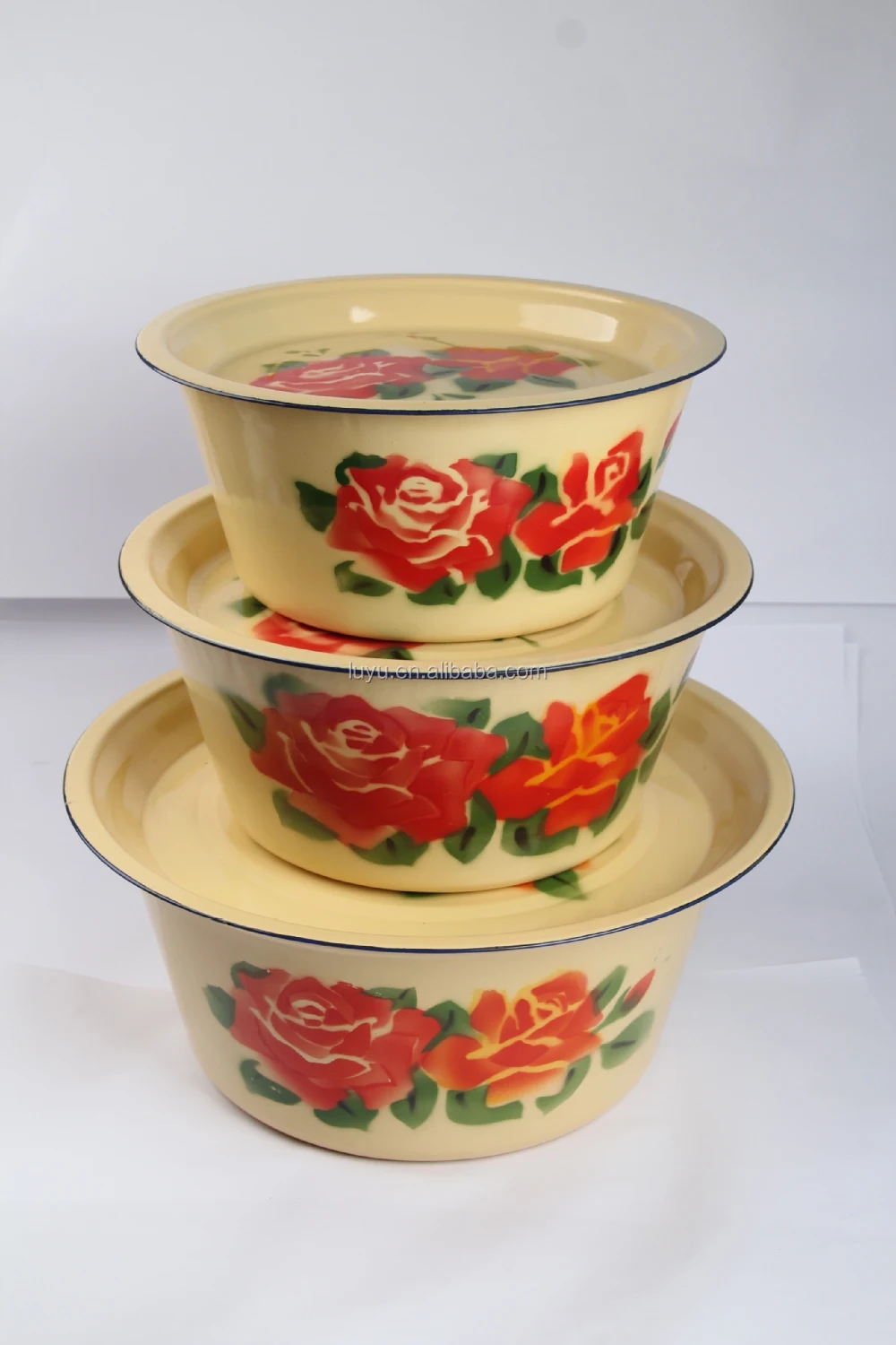 hot sale white cream blue red enamel finger bowl with flat lid