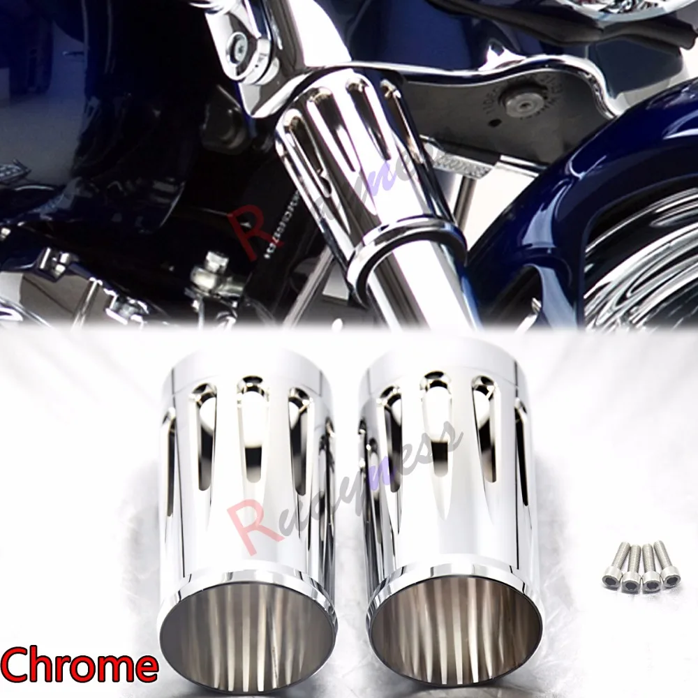 2 extend Deep CNC Cut chrome Fork cans Boots cover for harley touring FLHR FLHX FLHT FLTR road street road king