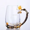 Elegant Colored Enamel Vintage Glass Flower Tea Mug Valentine Christmas Gift Home Table Decor Crystal Glass Cup