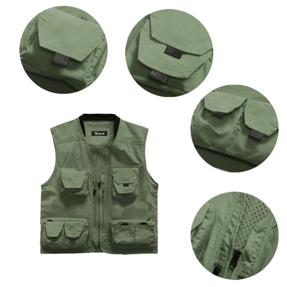 2015 New Arrival Men Quick-Drying Outdoor Multi-pocket Travel Vest Outdoor Photography Knitted Collar Vest 3L