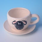 High quality ceramic sheep cup with saucer set,ceramic sheep coffee cup and saucer set