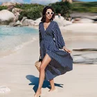 quick dry stripe kimono long sarong dress beachwear coverup