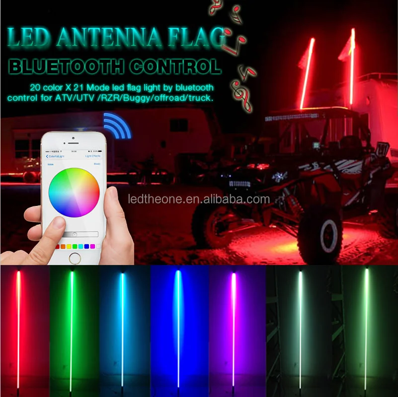 6 color available 5 feet ATV UTV Led light bulb whip with flag Quick Release