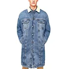 Wholesale winter clothes fur lined blue long denim jacket for men