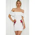Strapless one shoulder rose embroidered ruffled tight dress