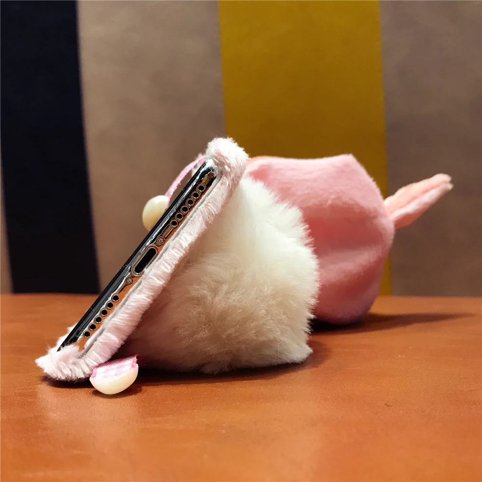 YEMIAO Pig Dog Hat Fur Case For iPhone X 6 6S 7 8 Plus Girl Style Winter Warm Cute Cover For iPhone X 10 6 6S 7 8 Plus Accessory (11)