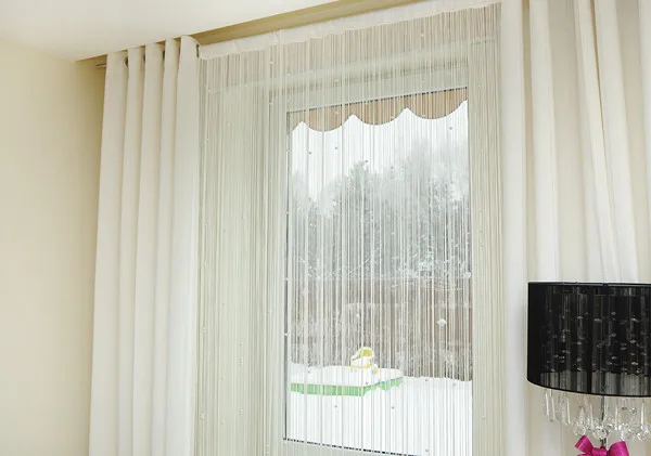 100% teint en fil de polyester ficelle frange rideaux blanc en rideau