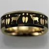 Buck Elk Deer & Tracks Design Golden Bevel Tungsten Ring, Diamond Drill Bit Engagement Ring