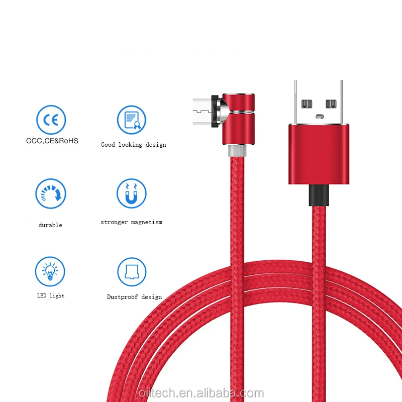 LED Magnetic Micro USB Cable Angle 90 Degree L Shape Nylon Braided Charger Cable for iPhone, Type C, Micro - ANKUX.COM