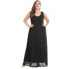 Stock casual elegant black sleeveless women lace plus size dresses maxi dress
