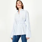 Women Cotton Spandex Striped long sleeves Fashion Tunic Long shirt