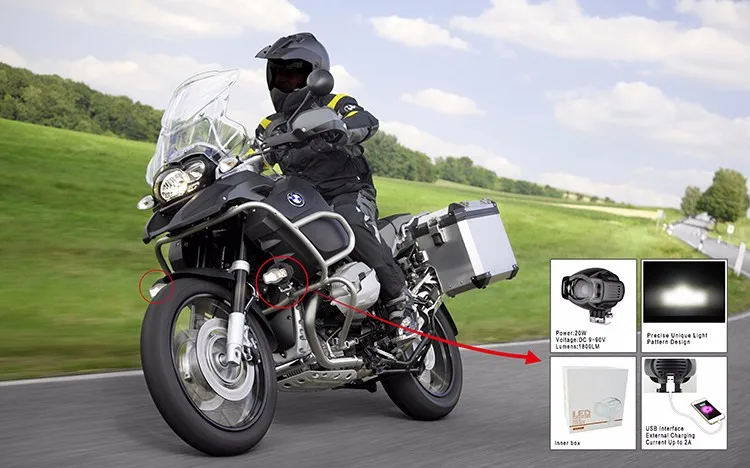 Мотоцикла вспомогательные огни RTD E03C 20 Вт Trail водить авто/мото лампы свет лампы с портом USB светодиодный мотоцикл дальнего света E03C
