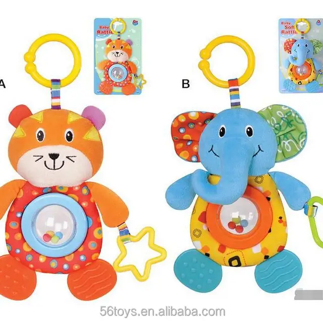 en71 safety kids toy funny animal plush rattle teether with pull