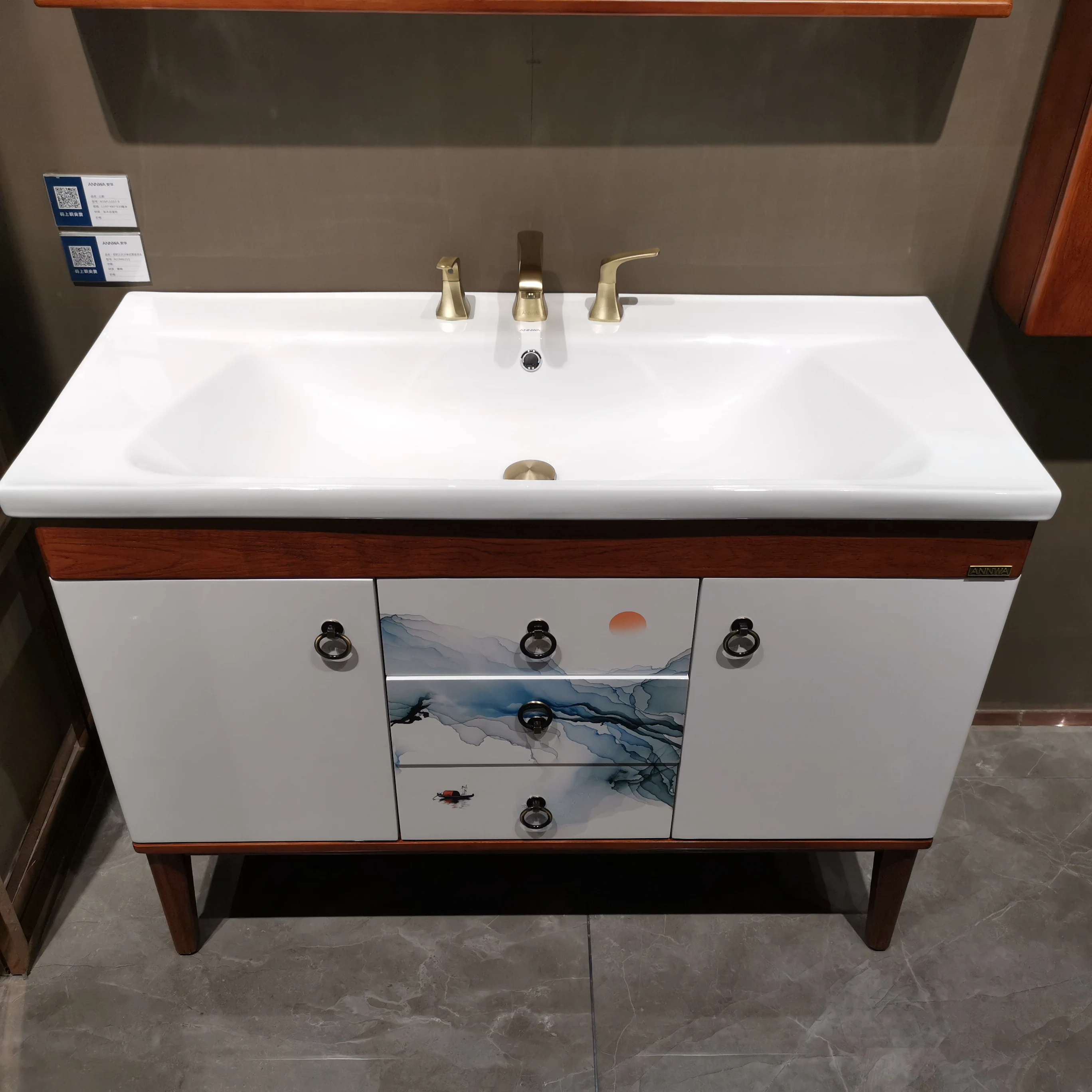 N11G03 Square Bathroom Single/Three Hole Bathroom Cabinet Long Wash Basin