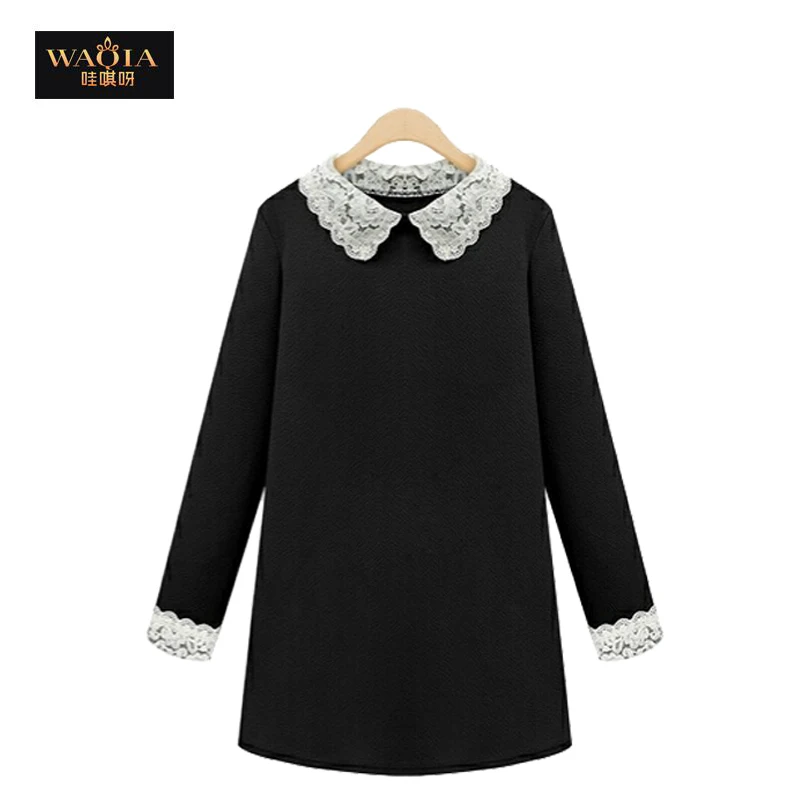 S-XXXXXL Plus Size European Station 2015 Autumn Winter Hot Sale Solid Women Dress Casual Streetwear Lace Spliced Vestidos