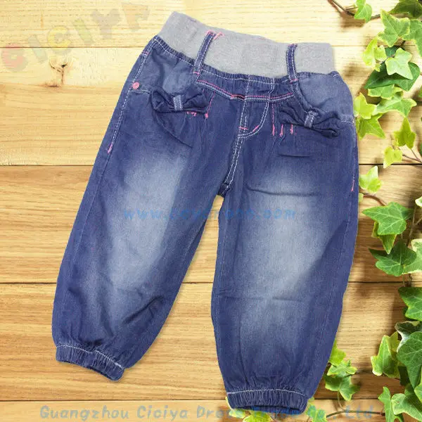 New arrival cotton girl jeans bermuda design with rib