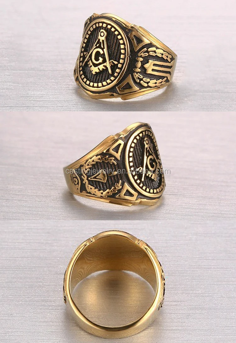 2017 Hot Sale 316l Stainless Steel Men Ring Gold Vintage Antique