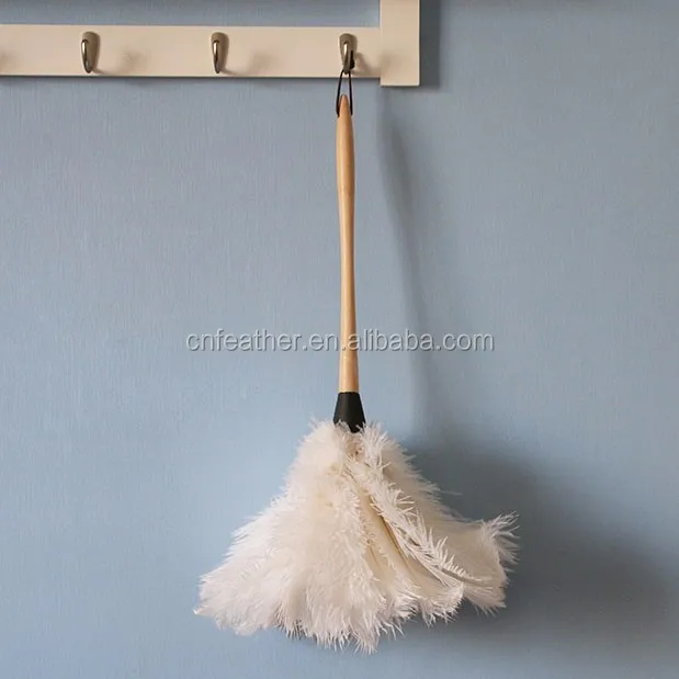 wooden handle anti-static white synthetic feather duster