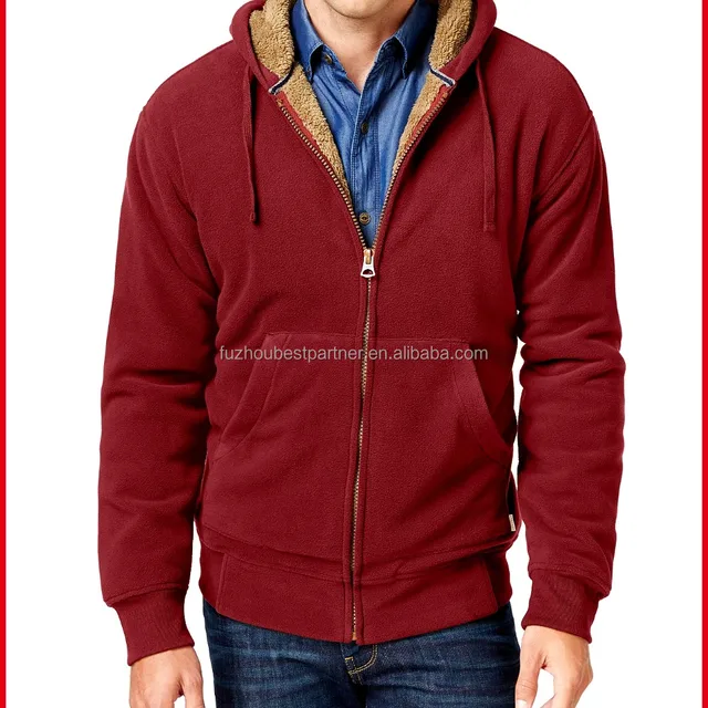 100% polyester faux fur lining zip-up supreme fleece hoodie man