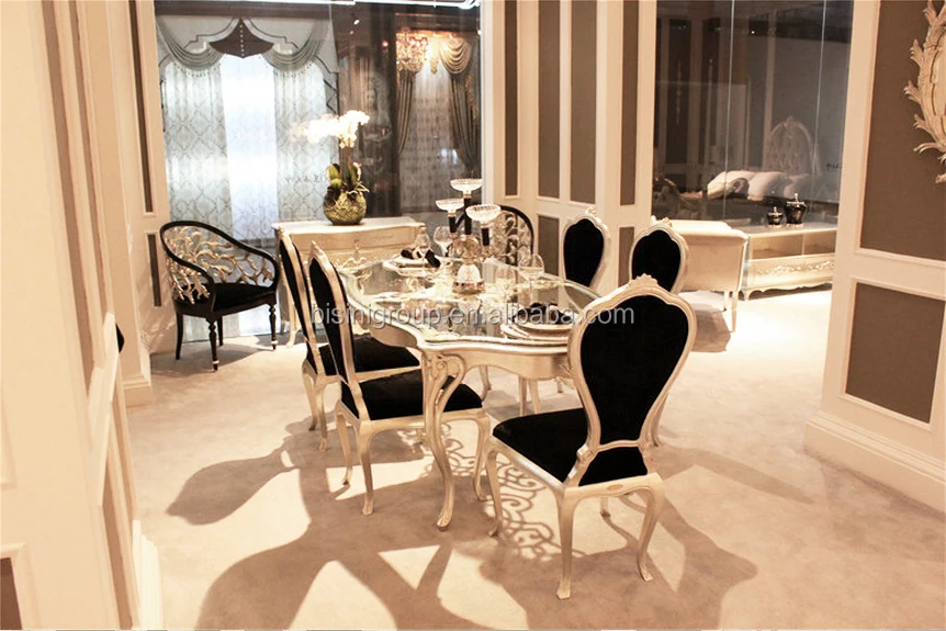 Retro Vintage French Silver Leaf Carved Dining Table With