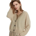 Women's Cashmere Wool Solid Color Cardigan with Buttons