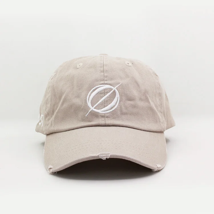 Custom 2018 fashion khaki distressed baseball cap dad hats embroidery