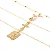 Latest Design Multi Cross Rose Pendant Necklace 3 Layers Chains Gold Women Necklaces